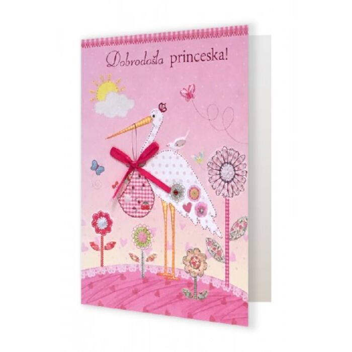 Voščilnica roza štorklja XL Thumbnail